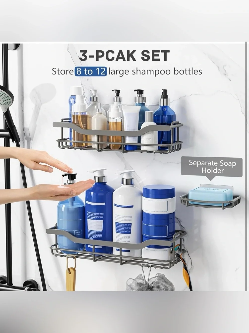3-Pack Shower Caddy with Soap Holder